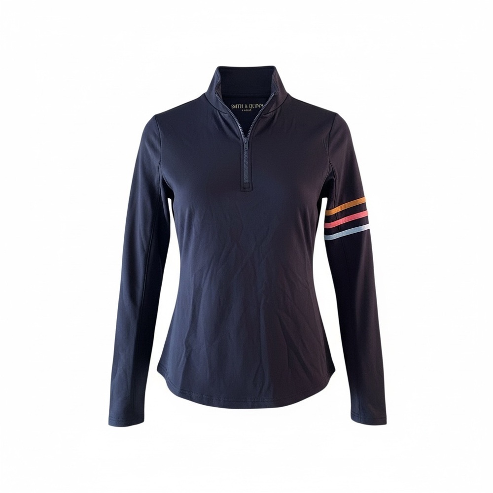 Smith & Quinn Ava 1/4 Zip Pullover Navy 70's Stripe Preppy Top XS